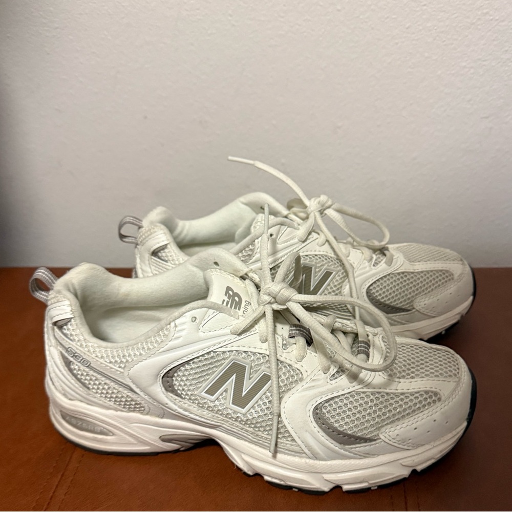 New Balance Cream and Gray Athletic Shoes